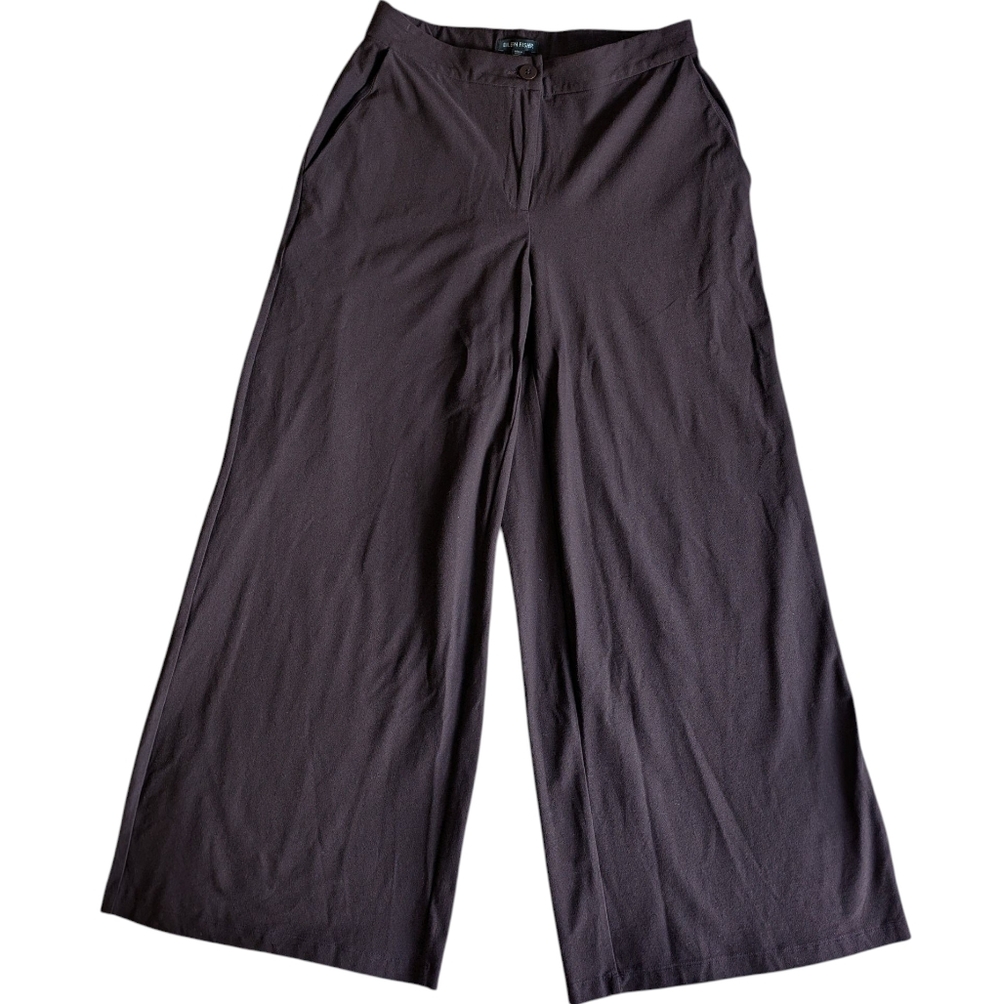 Eileen Fisher Eggplant Purple Wide Leg Stretch Crepe Career Travel Size 2